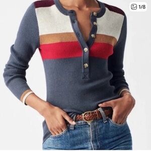 Faherty Mikki Organic Cotton & Cashmere Henley Sweater sz xs